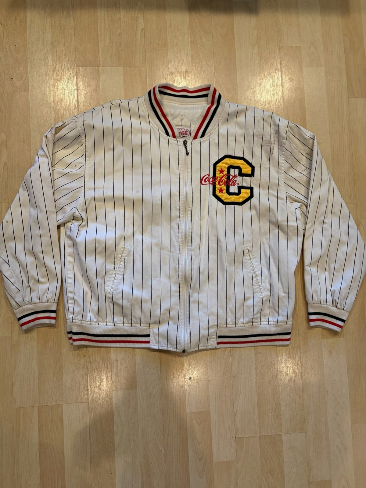 Vintage 1992 Coca-Cola All Stars Baseball White Pinstripe Zip Jacket Collectible