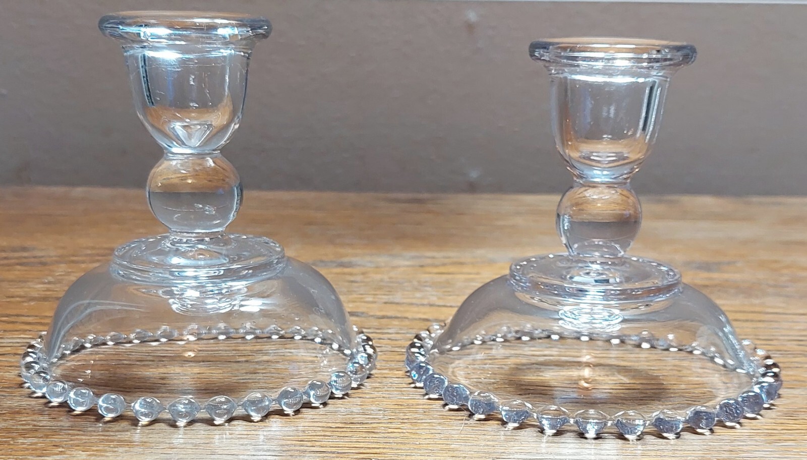 Vintage set of clear Imperial Glass Candlewick pattern taper candle holders (x2) Vintage set of clear Imperial Glass Candlewick pattern taper candle holders (x2)