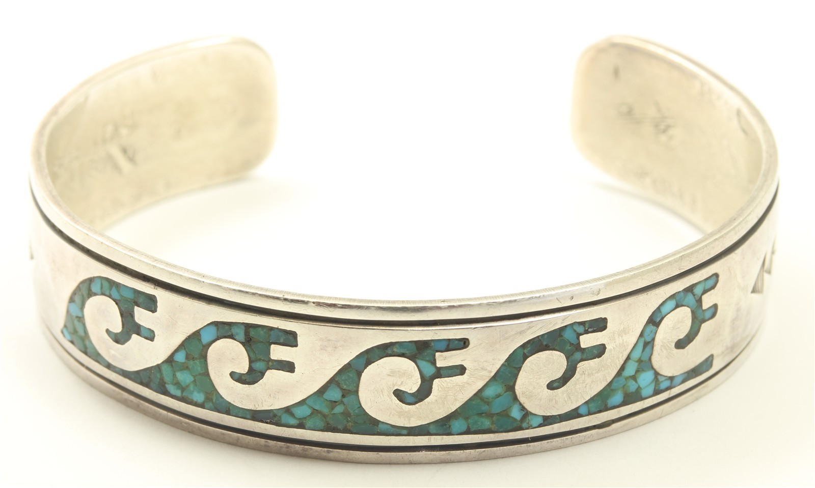 Vintage Navajo Gibson Gene Sterling Silver Turquoise Chip Inlay Cuff Bracelet