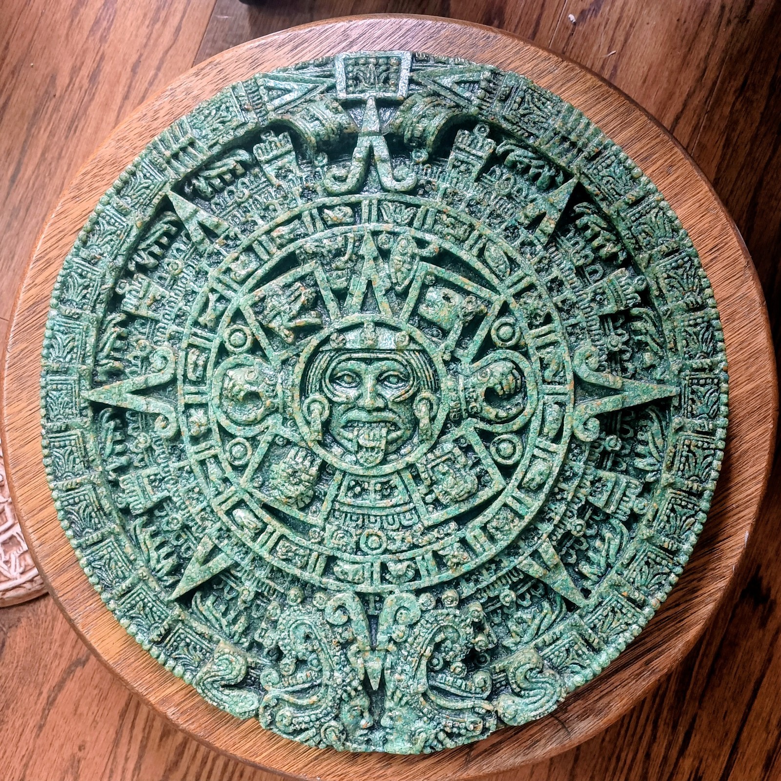 Vintage Large 16” Mayan Calendar Crush Malachite Stone Wall Hanging Aztec 💚