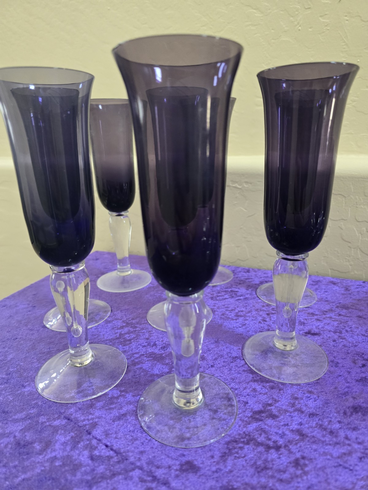 Vintage Artland Amethyst Champagne Flutes Set of 8 with Clear Stems