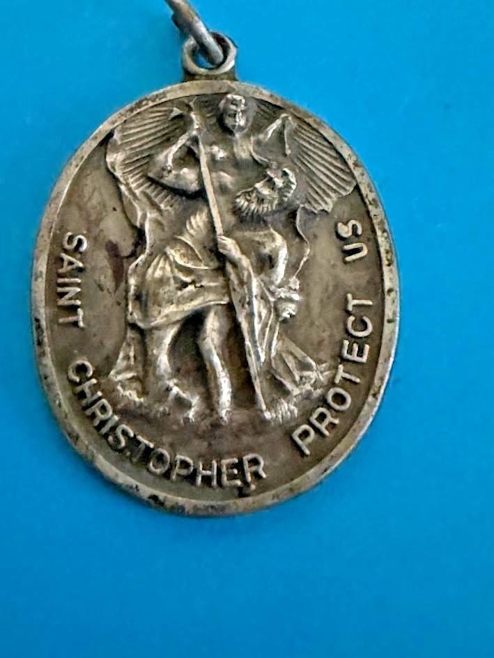 Vintage M. De Jean Sterling Silver St. Christopher Pendant Charm- oval
