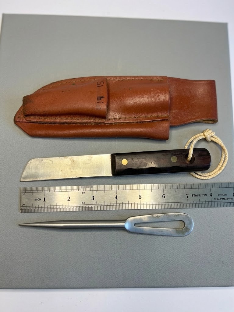 Vintage C Currey Ltd Sheffield England Fixed Blade Knife Marlin Spike Leather 
