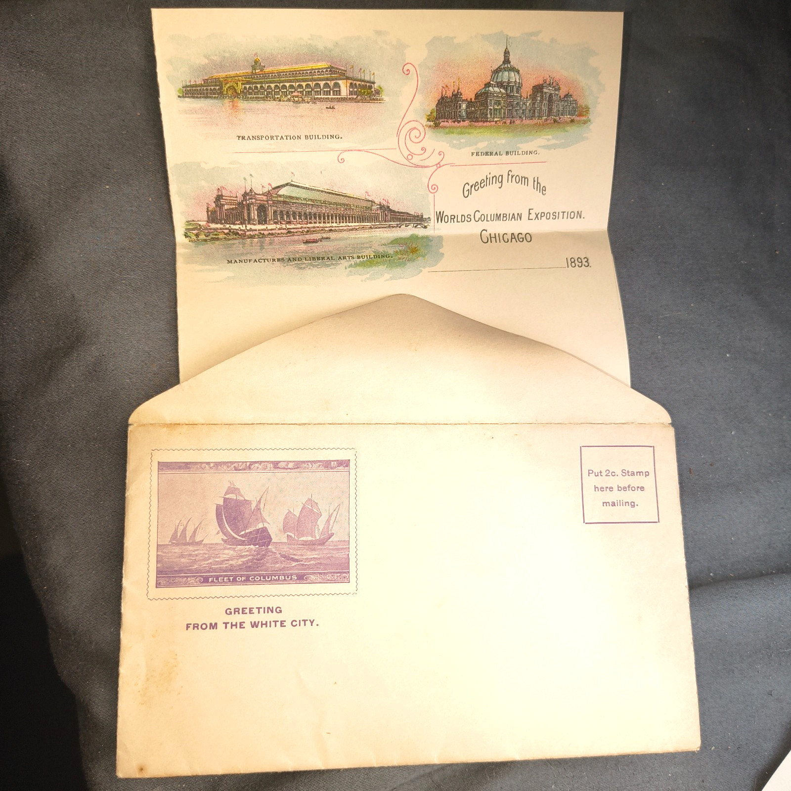 1893 World's Columbian ExpoChicago Souvenir Letter Sheet & Envelope, Unused