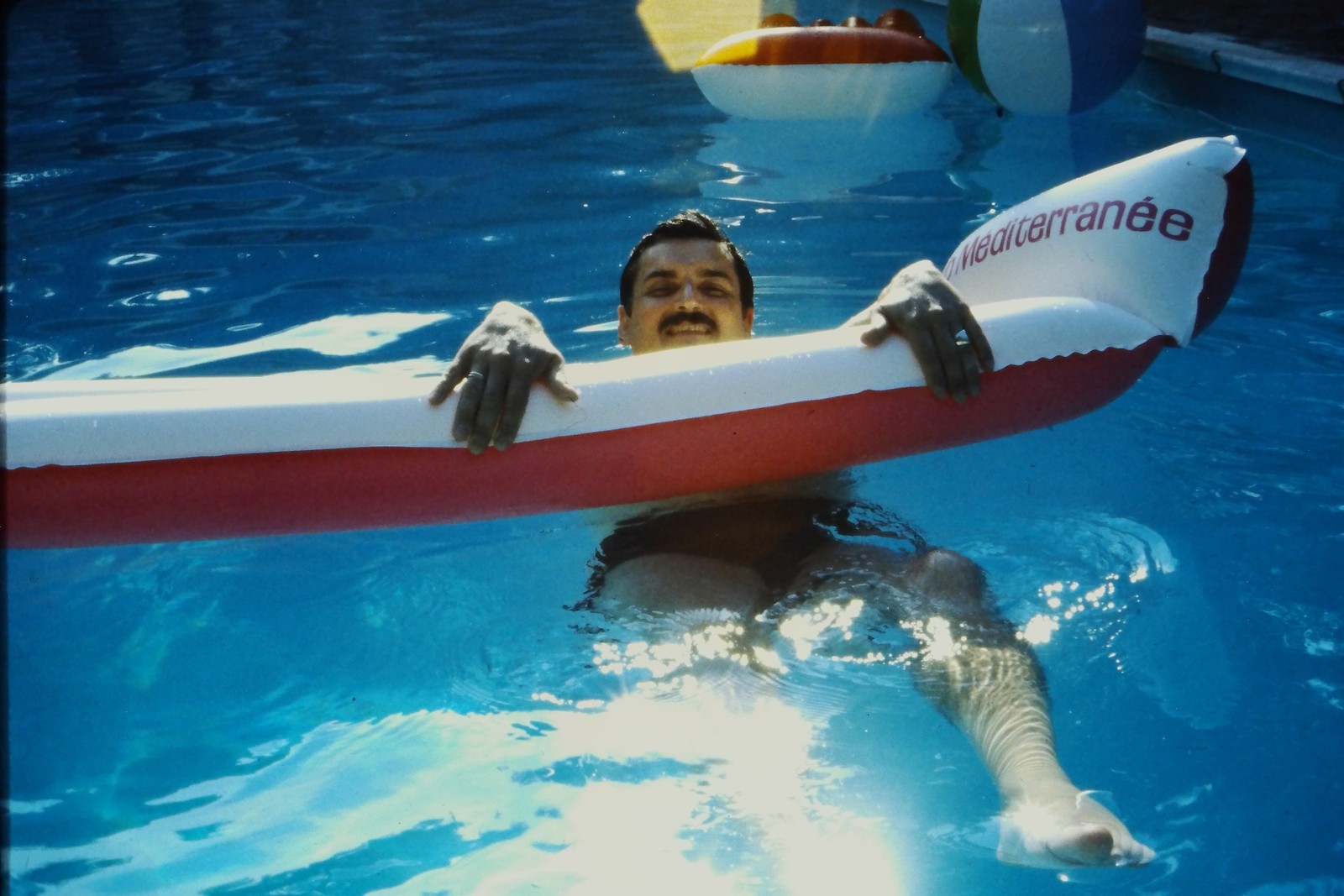c1980's 35mm Slide, Man Inflatable Raft Swimming Pool Méditerranée Water c1980's 35mm Slide, Man Inflatable Raft Swimming Pool Méditerranée Water