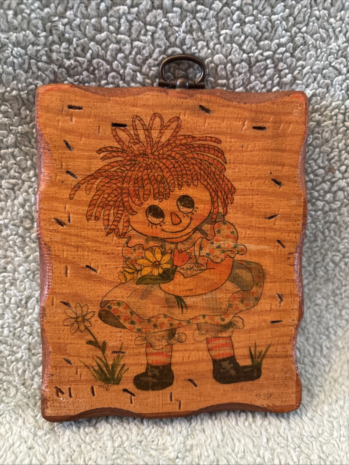 Vtg 70’s Raggedy Ann Modge Podge Art Shellac Portrait Pictures Thayer Plaque #AJ
