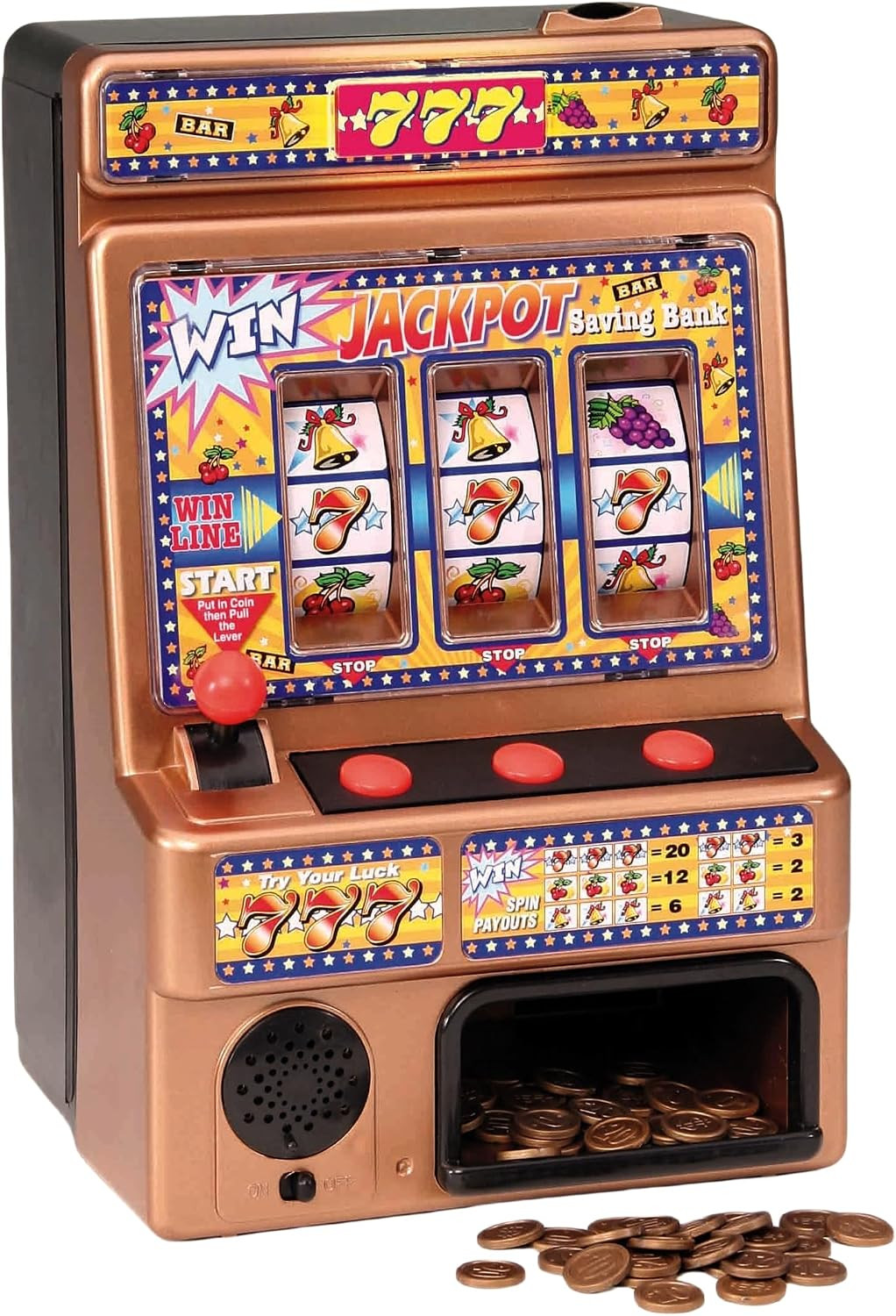 Retro Slot Machine with Tokens, Tabletop Casino Toy
