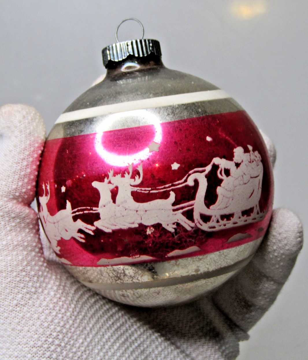 VTG pre WWII Glass Picture SANTA SLED REINDEER 3\