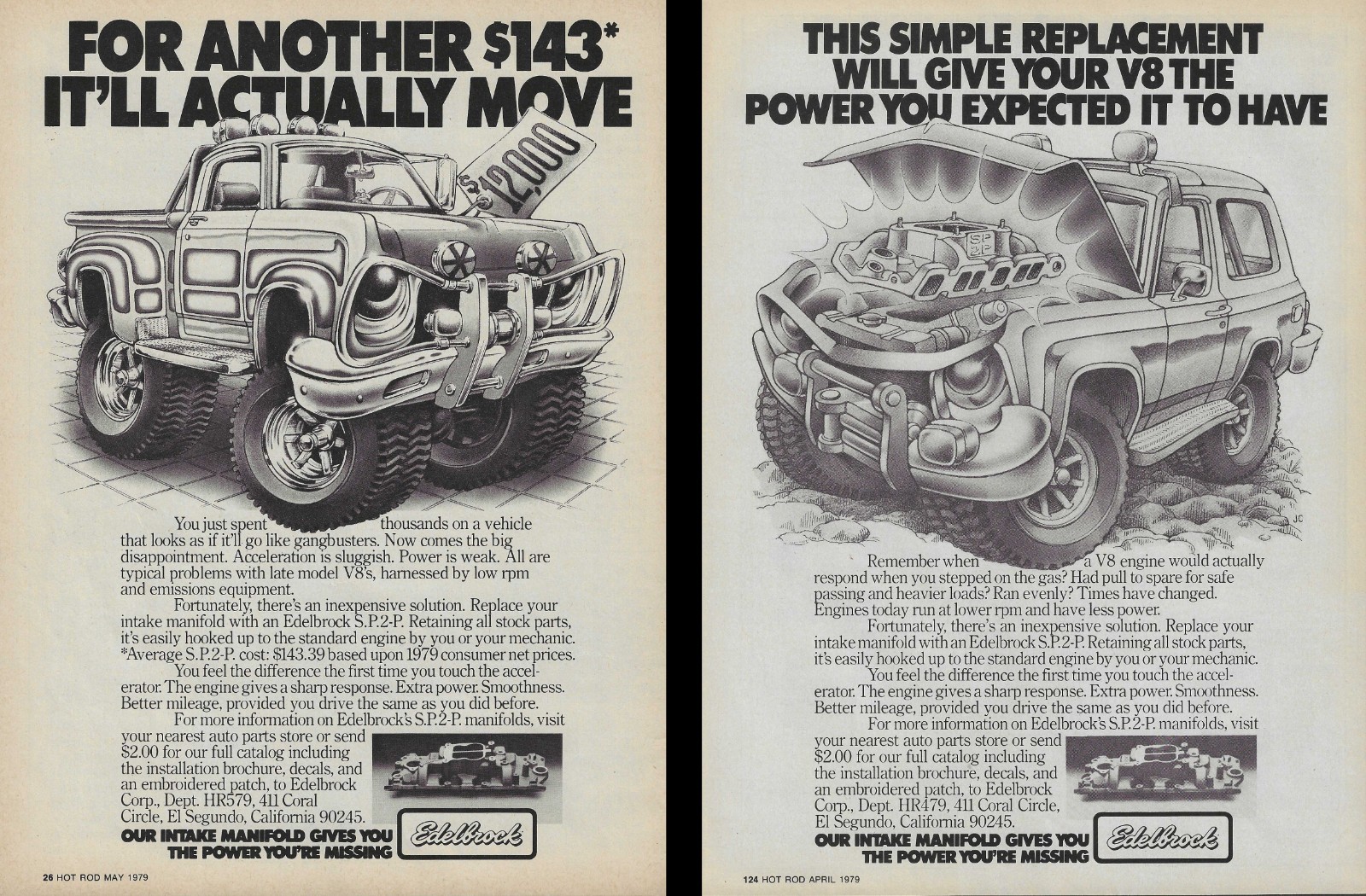 1979 Edelbrock Magazine Ad Lot SP2P Intake Manifold Chevy K5 Blazer C10 Pickup