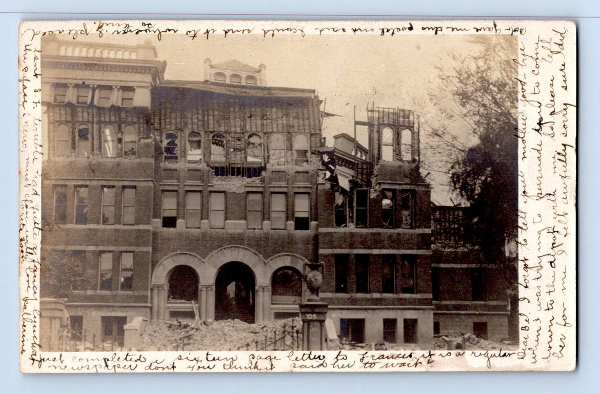 RPPC 1906. SAN JOSE, CALIF. EARTHQUAKE DAMAGE, HOTEL.  POSTCARD