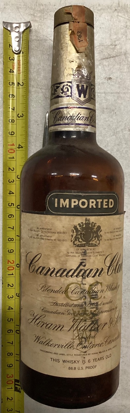 Vintage 1963 Canadian Club Empty Whisky Bottle W/Cap Military Stamp Canteen