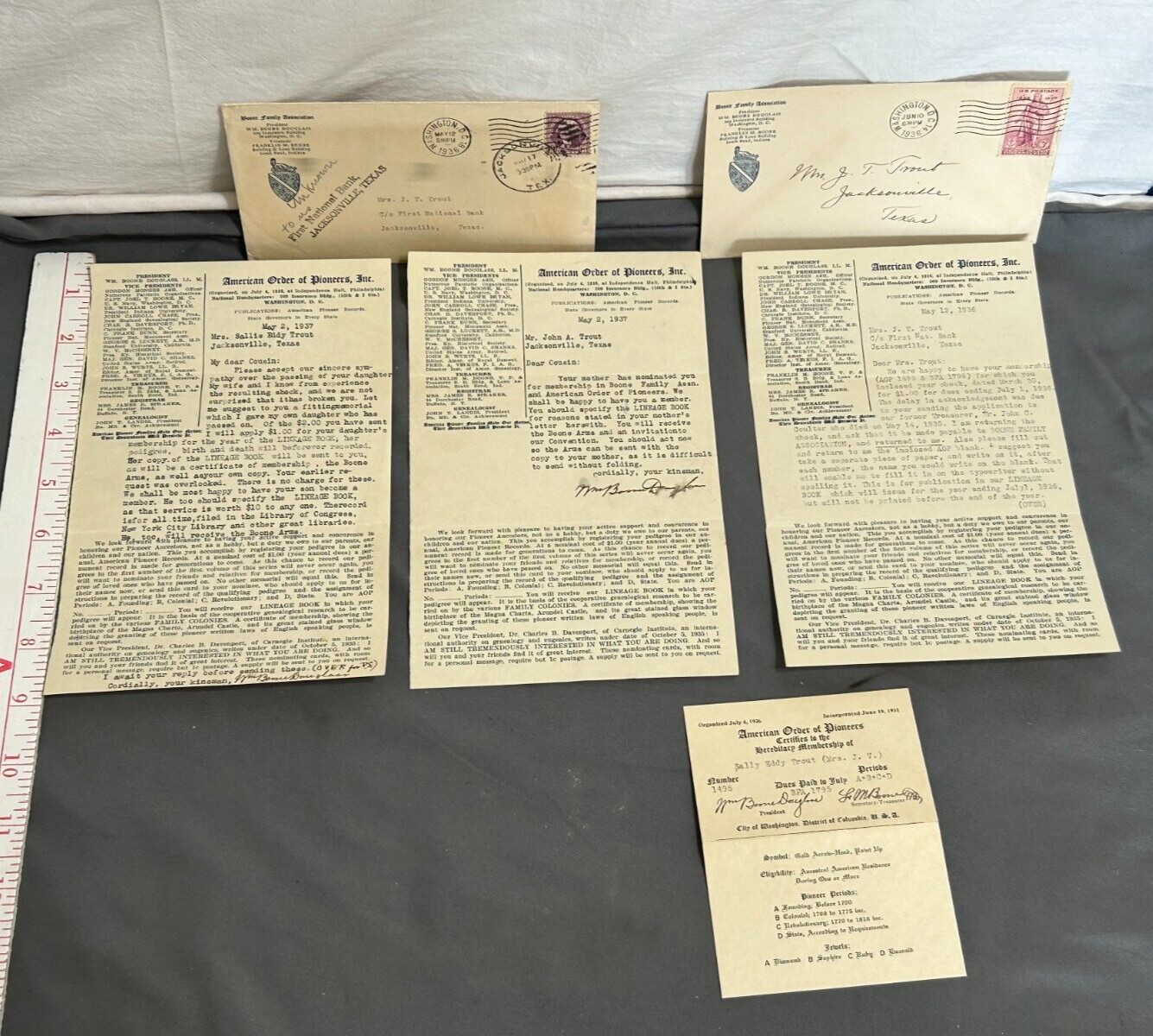 Lot vtg AMERICAN ORDER of PIONEERS 1930s Documents Signatures BOONE BULLETIN