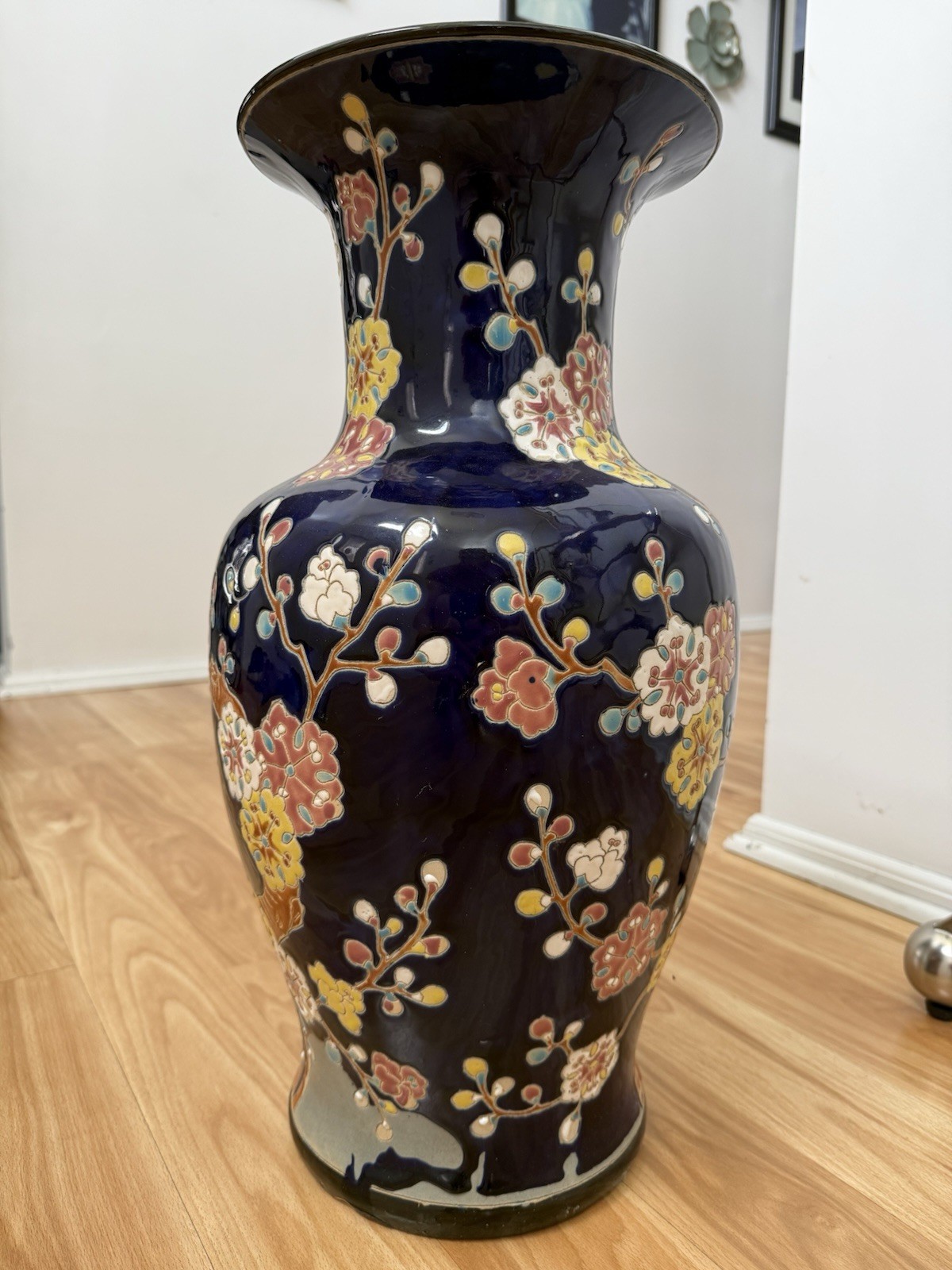 Beautiful Antique Vintage Asian Cobalt Blue Large Ceramic Vase Circa 1920s Rare