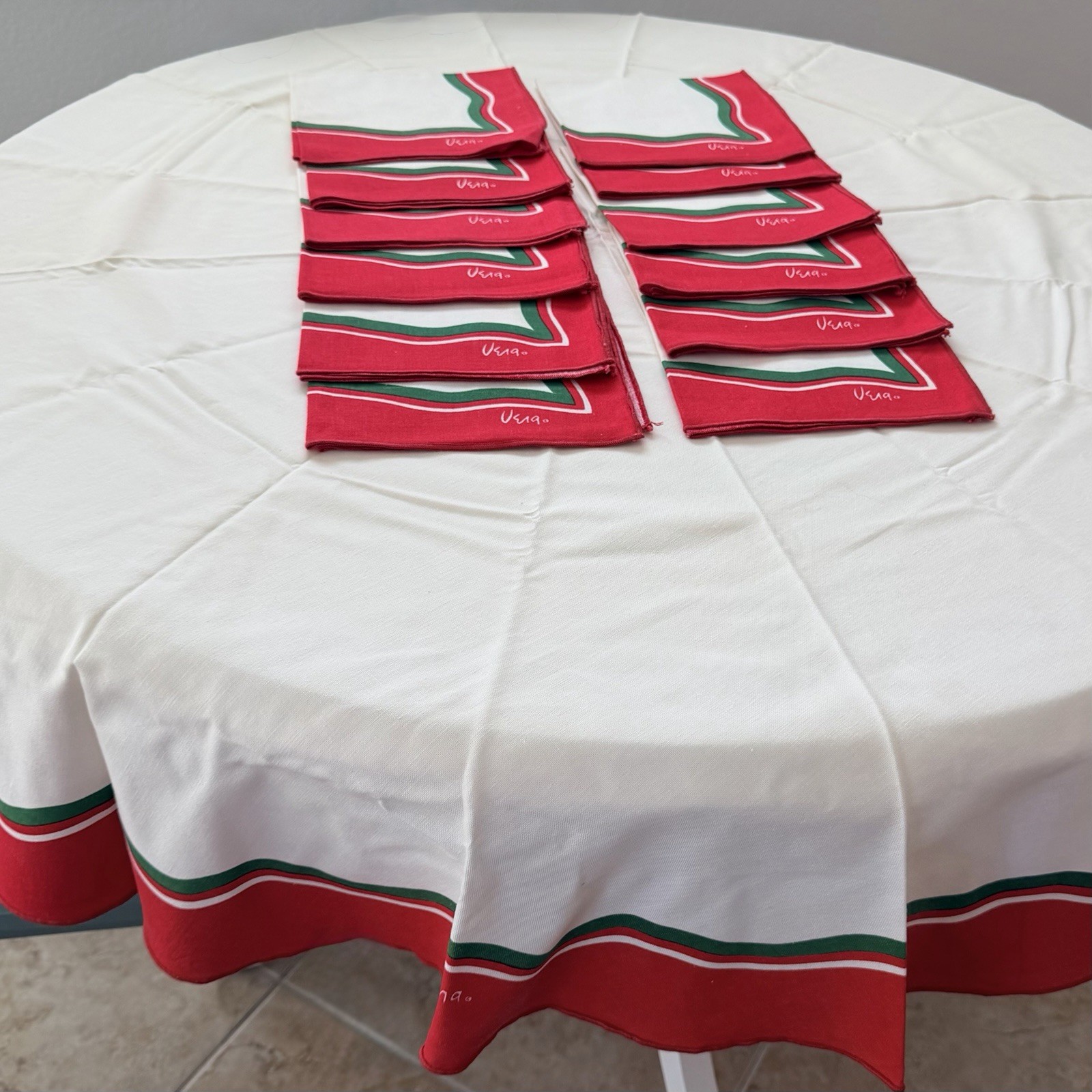 Vintage VERA Neumann 60” Christmas Holiday Tablecloth + 12 Napkins Groovy 1970s