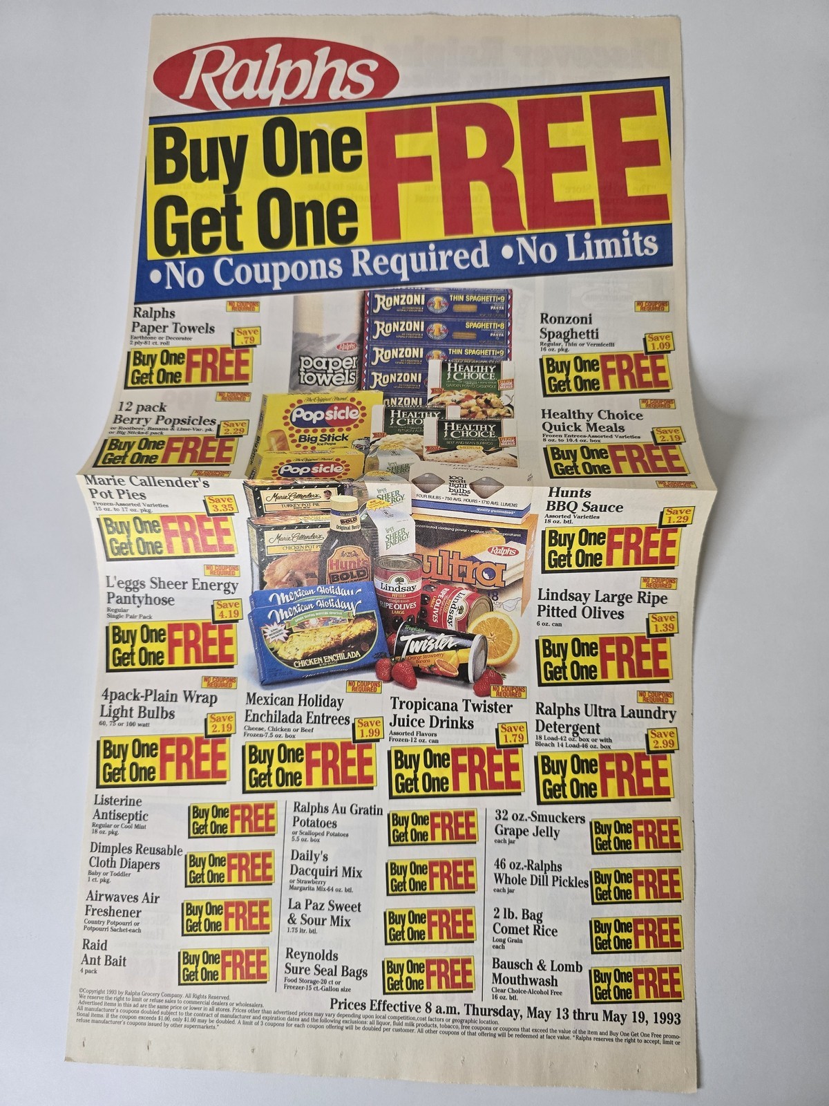 1993 Ralphs Two-For-One Grocery Foldout No Coupon Vintage SoCal Ad