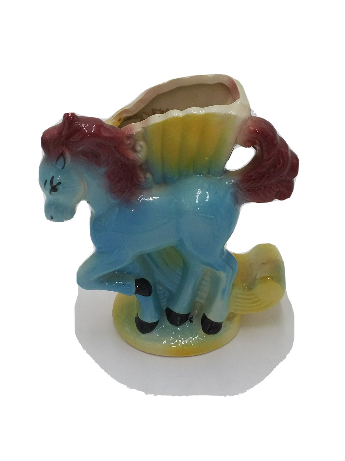 Horse-Pony Figurine Leg Up Ceramic-Pottery Planter Flower Vase rainbow blue