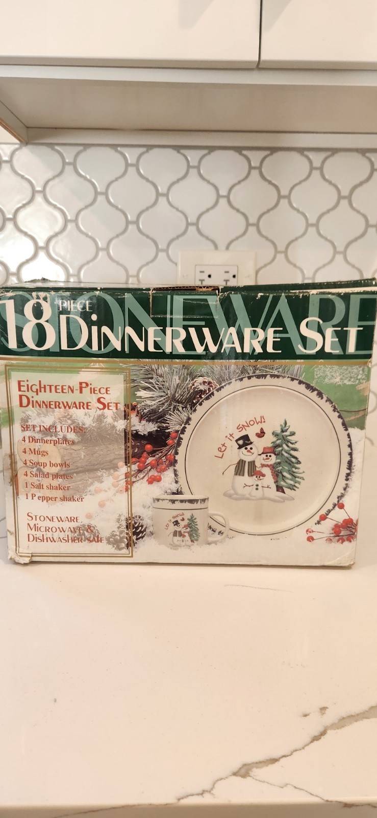 1998 Vintage Let It Snow Atico Christmas Dinnerware 18-pieces set for 4 