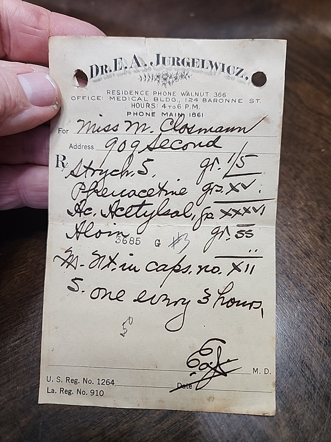 Vintage Antique Perscription New Orleans Barrone St