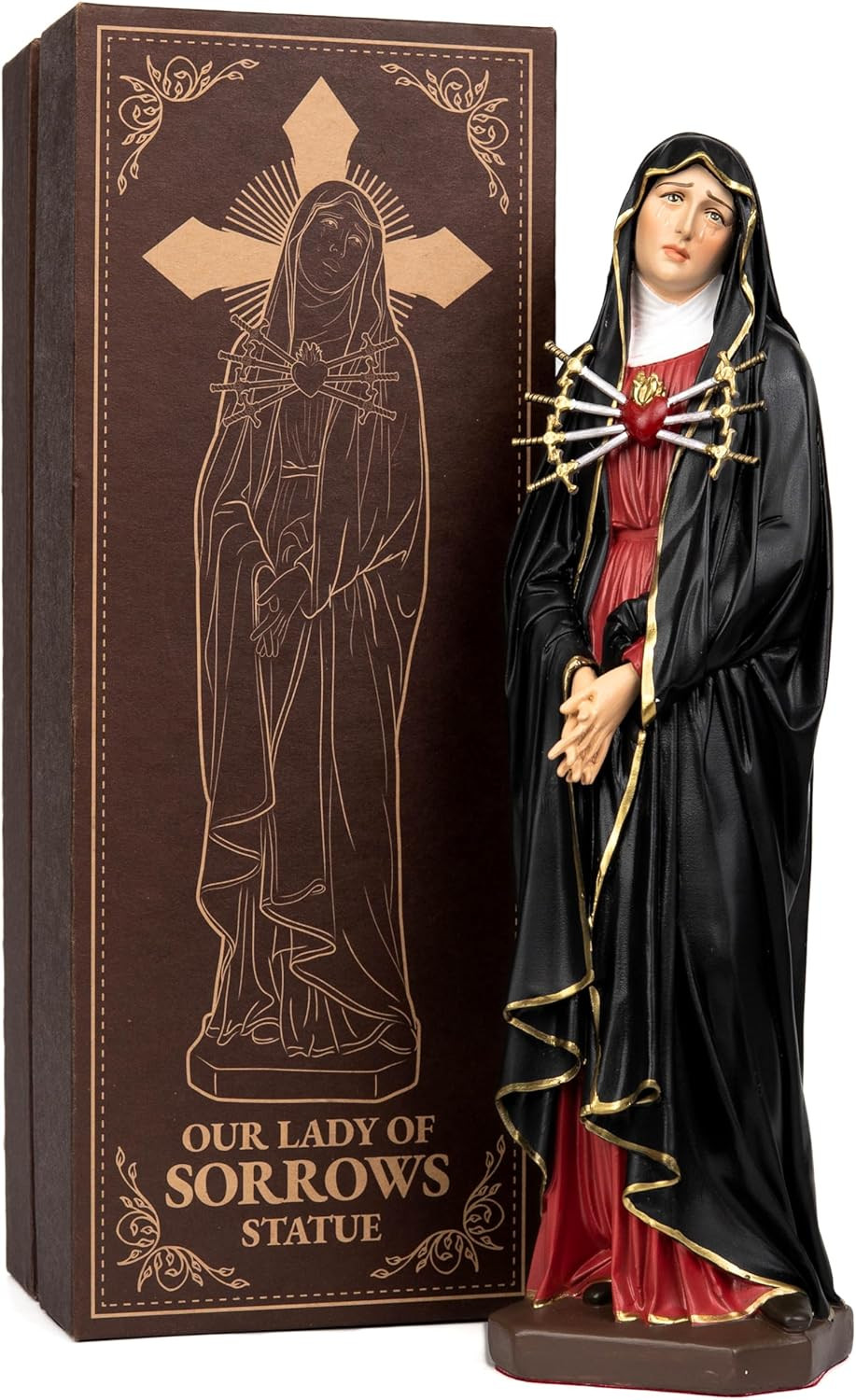 Hand-Painted Our Lady of Seven Sorrows Statue - Black Cloak, Blessed Virgin Mary Hand-Painted Our Lady of Seven Sorrows Statue - Black Cloak, Blessed Virgin Mary