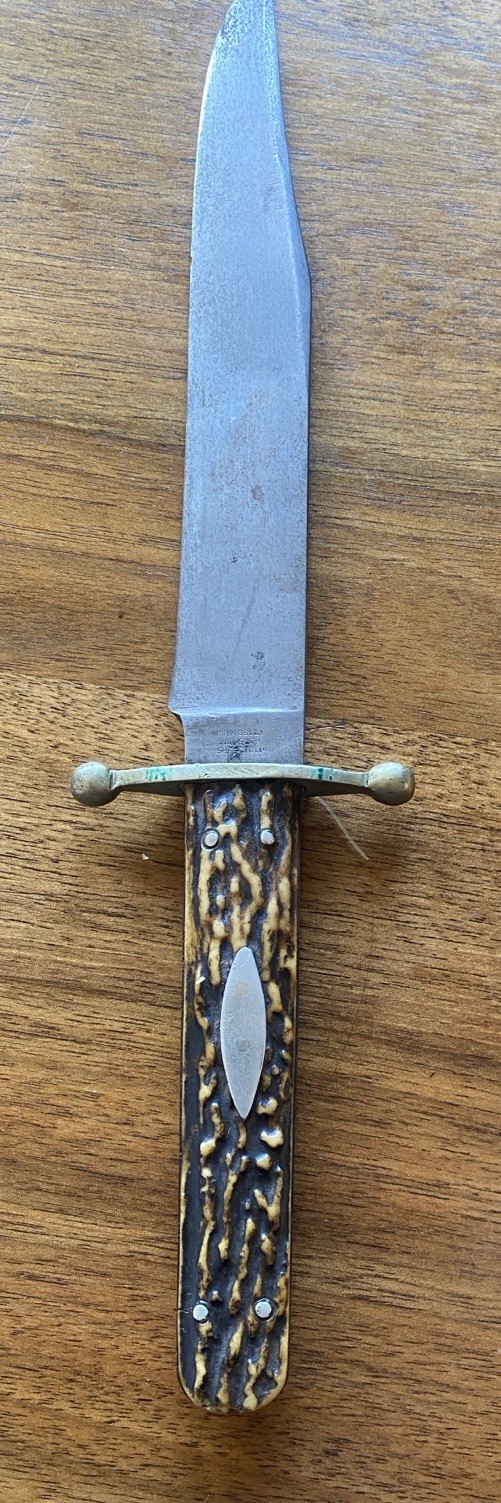 Antique RF Mosley Sheffield Bowie Knife Stag Handle Brass Guard Hunting Knife