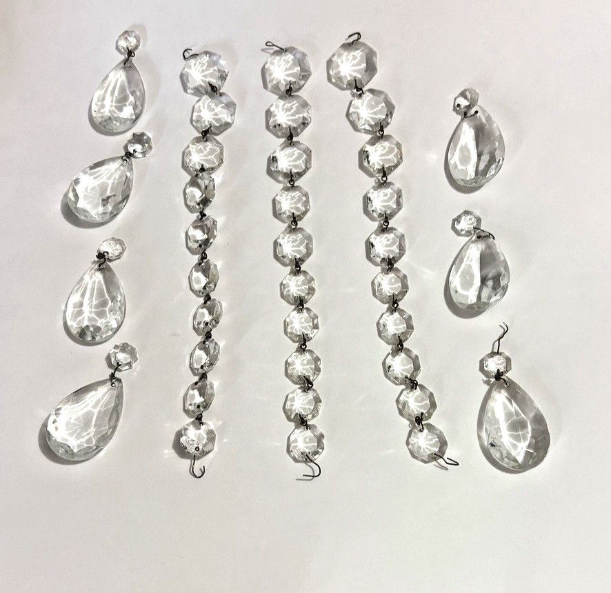Crystal Glass Octagon Chandelier Prism Lamp Strands Teardrop Vintage Replacement