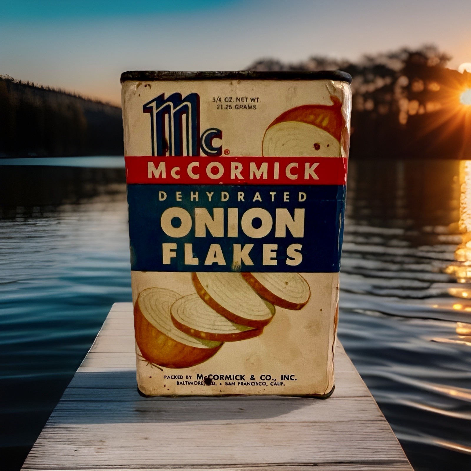 Vintage Early McCormick Onion Flakes Spice Tin w/ Paper Label & Meatloaf Recipe