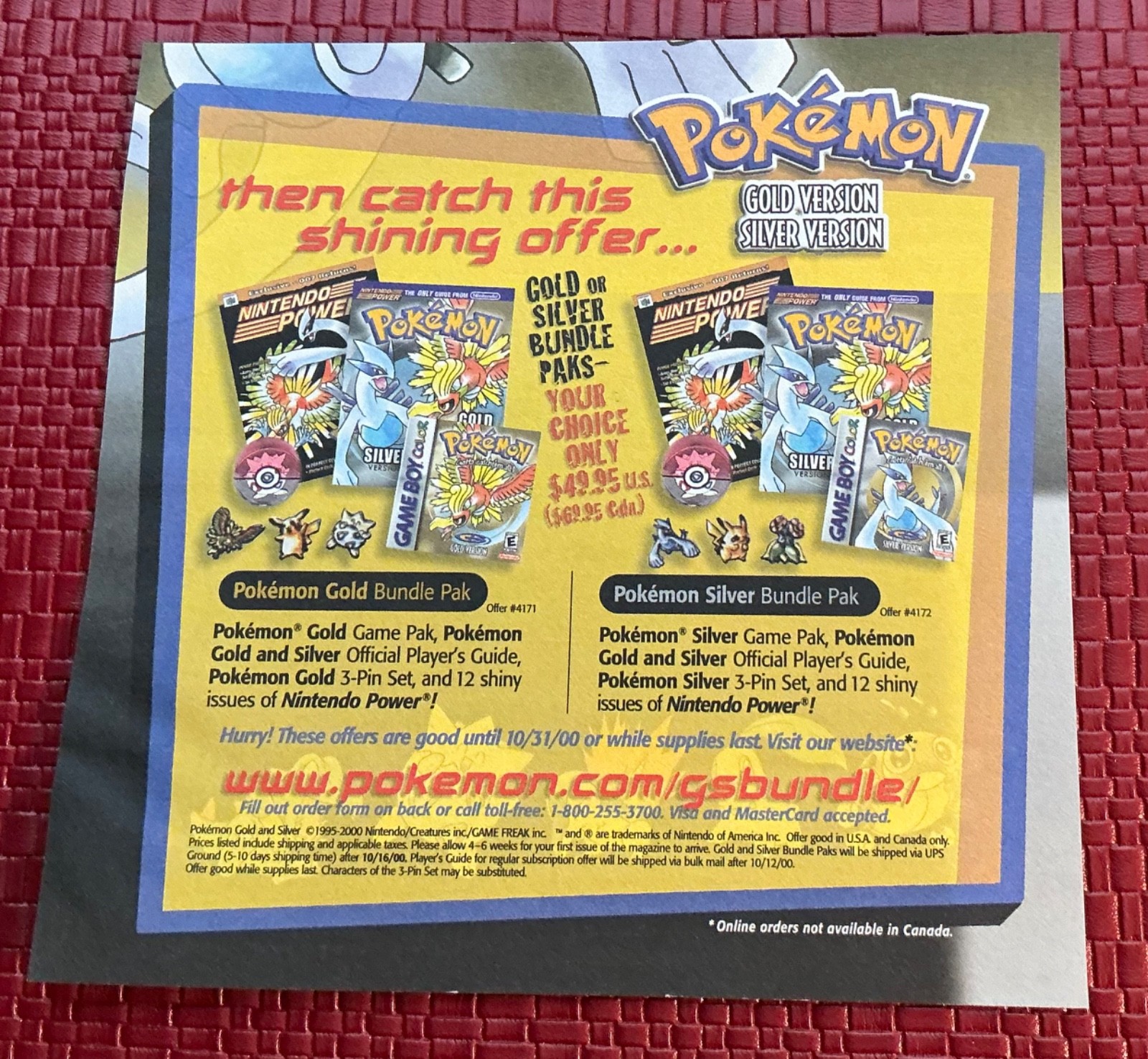 Pokemon Silver Gold Nintendo Power Renewal Form  7” x 8” Vintage Original Rare