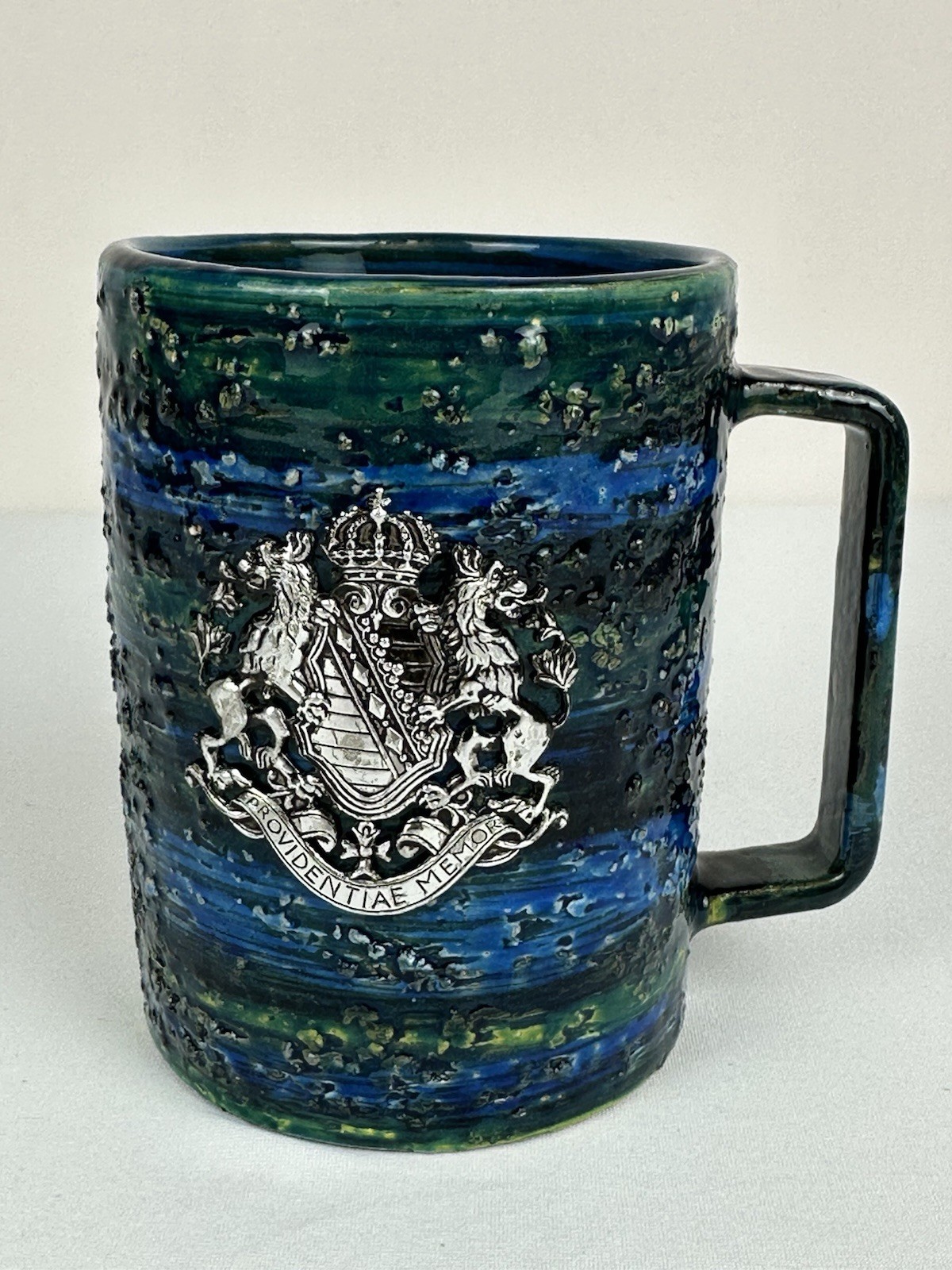 Vintage Bitossi Aldo Londi Italian Lava Glaze Pottery Mug Heraldic Crest MCM