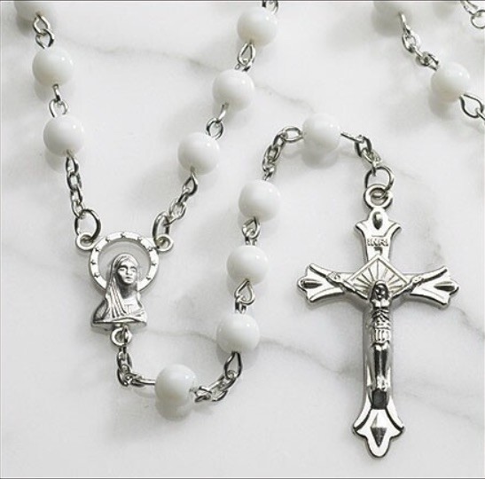 White Round Glass 6MM Beads Rosary 20\