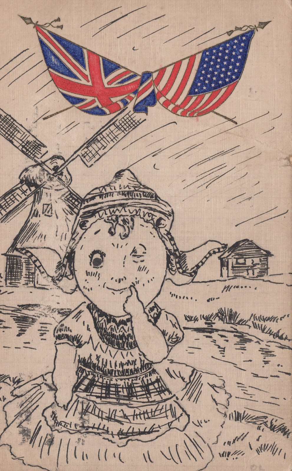 British US Flags Patriotic Child Windmill Postcard Wildt & Kray Salisbury 1923 British US Flags Patriotic Child Windmill Postcard Wildt & Kray Salisbury 1923