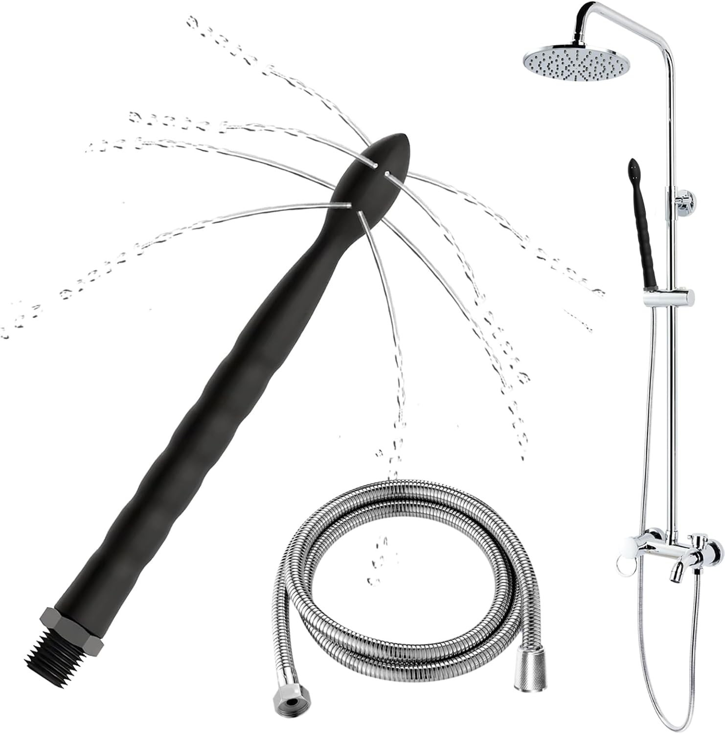 Premium Shower Enema Kit with 59-Inch Hose & 24cm Silicone Nozzle Black