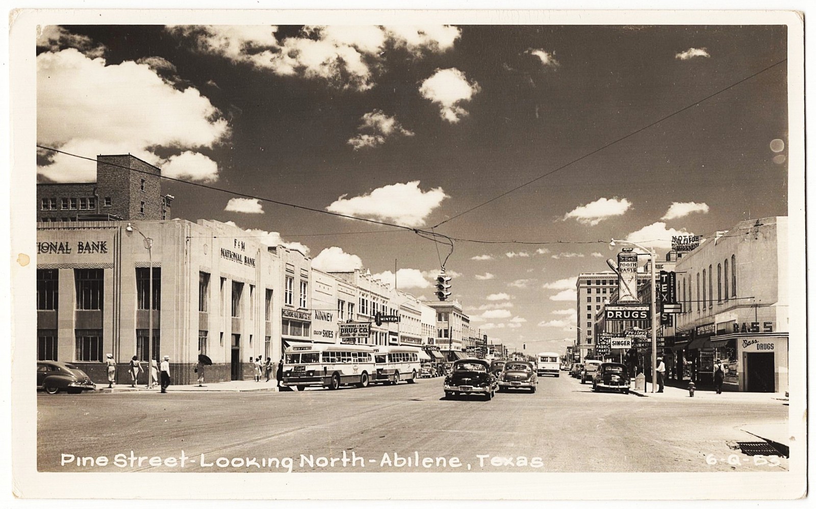 real photo Abilene TX - Pine Street Looking North Bus Buses 1950s postcard RPPC