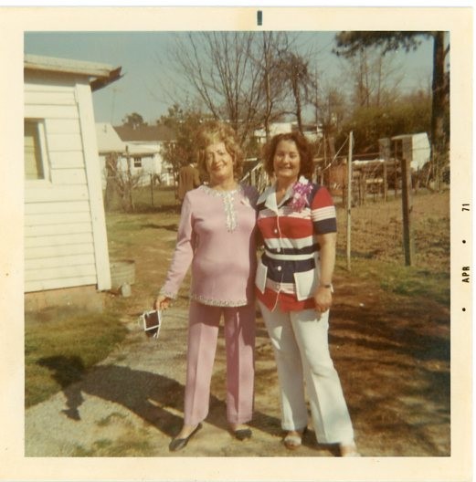Vtg 1970s Found Photo Sisters Dressed Up w/ Shadow Snapshot