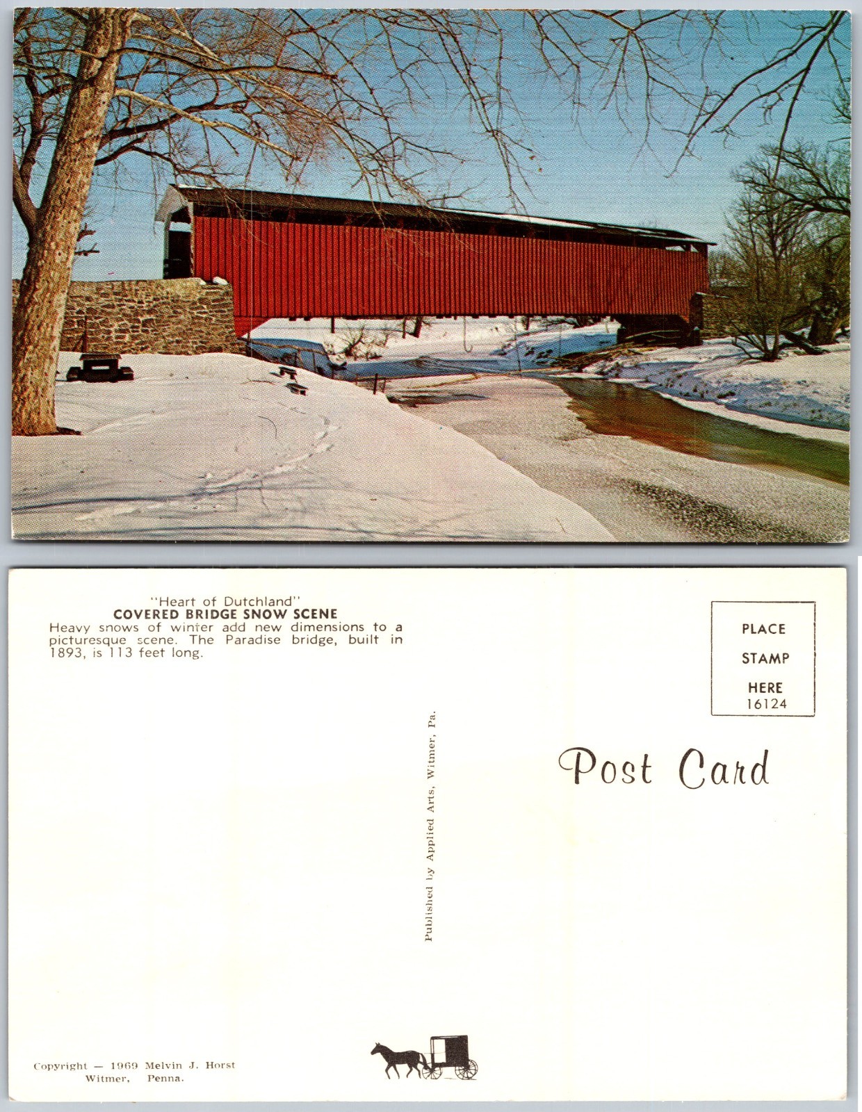 Paradise Bridge Snow Scene Pennsylvania Postcard