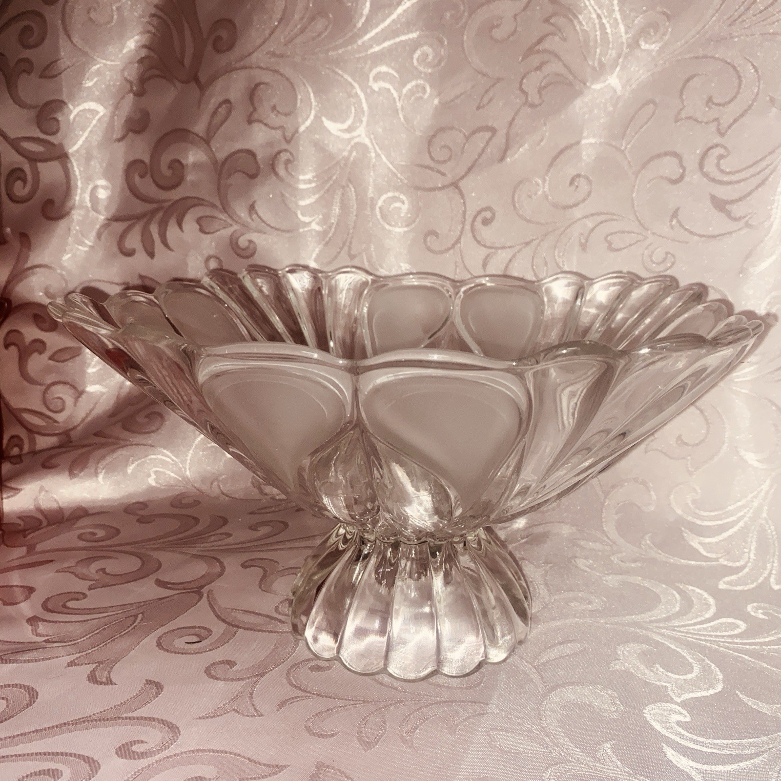 Crystal Footed Bowl - Vintage - Toscana Frosted Panels - Pedestal Stand Crystal Footed Bowl - Vintage - Toscana Frosted Panels - Pedestal Stand