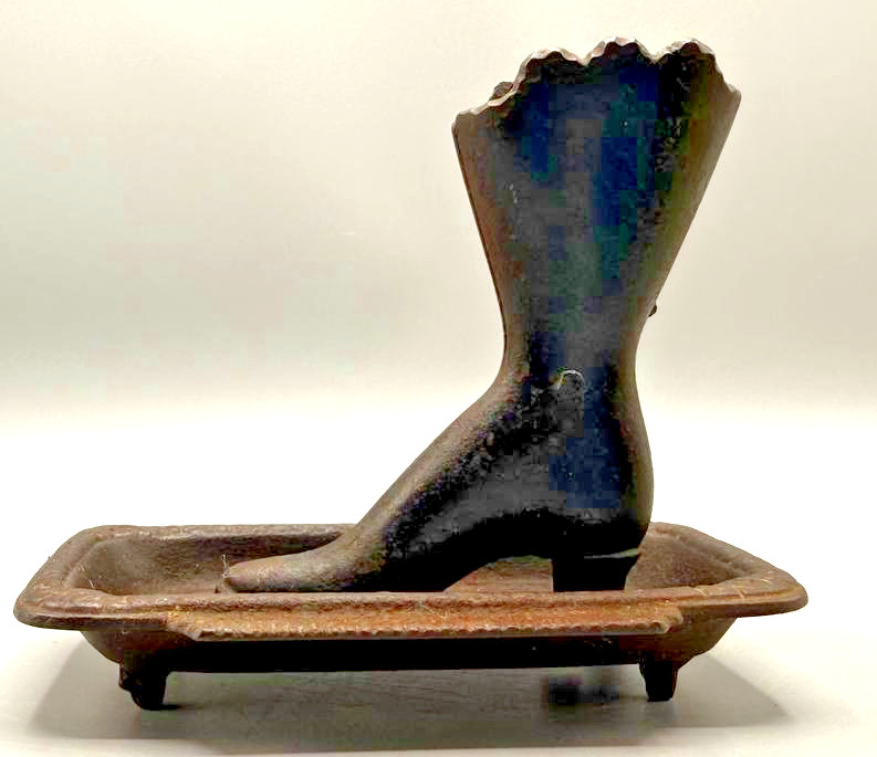 Victorian Wilton Cast Iron Boot Ashtray — Match Holder 1900s Antique Novelty