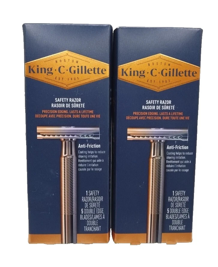2X NEW King C Gillette Men's Double Edge Safety Razor + 5 Refill Blades