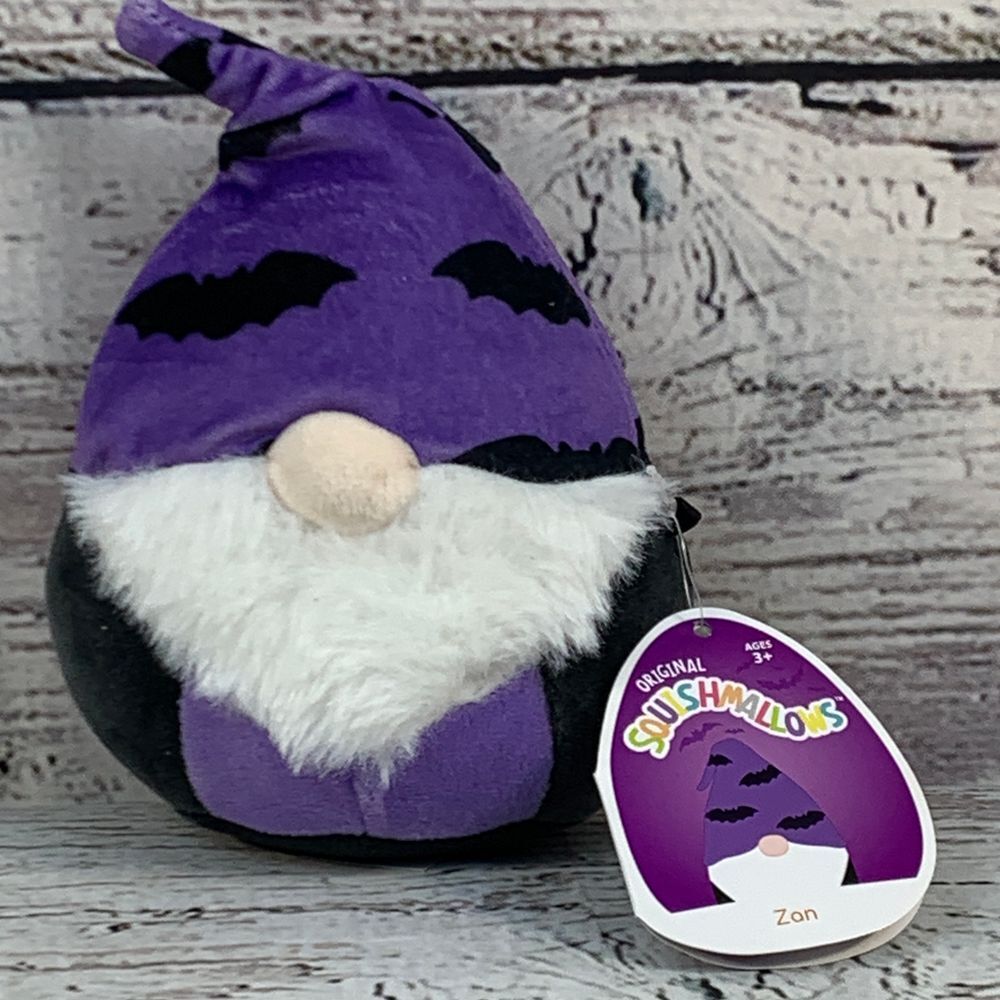 Original Squishmallows Halloween Gnome Zan Plush Purple Bat Pattern 4.5 inch
