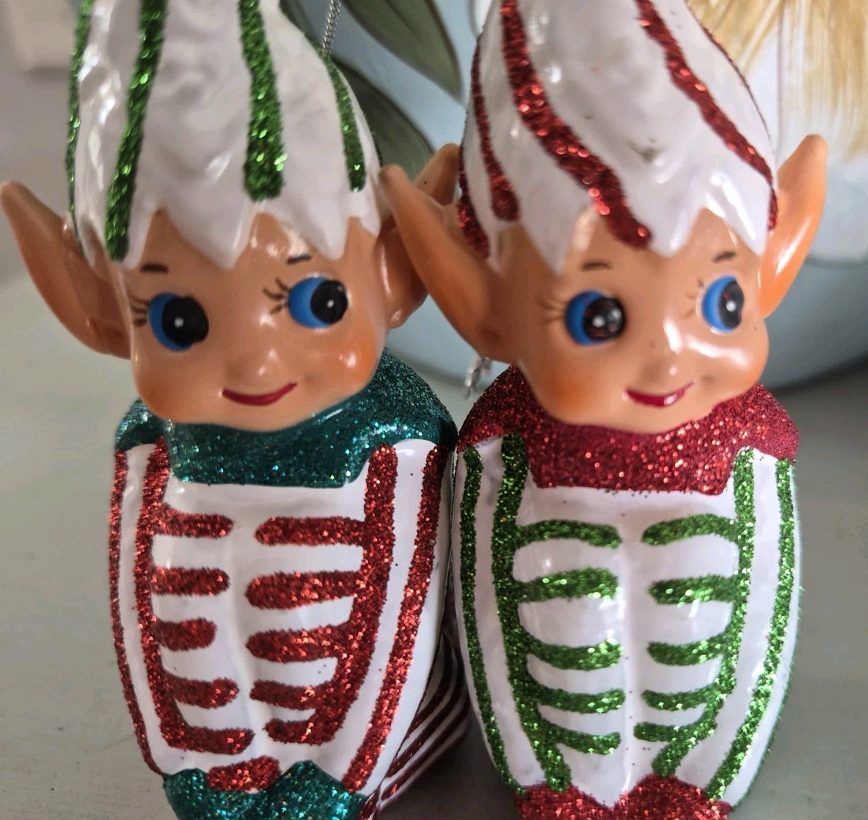 Cody Foster Christmas - Pair of Glass Elf Ornaments 4.25\'\'H-Set of 2