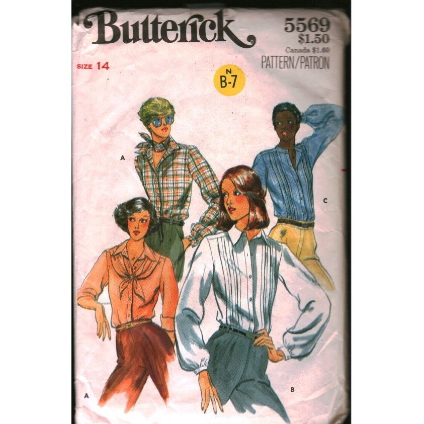 Vintage Butterick 5569 Sewing Pattern Misses Blouse Scarf Tucks Sz 14 Retro 70s