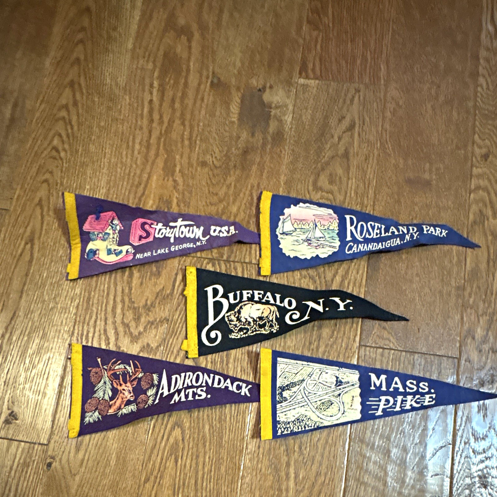 Vintage Travel Pennant Lot of 5 - Storytown USA Roseland Park Buffalo Adirondack