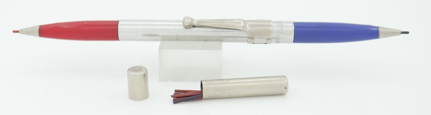 Scripto Double-Ended Aluminum & Red/Blue 1.1mm Mechanical Pencil - c. 1950\'s Scripto Double-Ended Aluminum & Red/Blue 1.1mm Mechanical Pencil - c. 1950\'s
