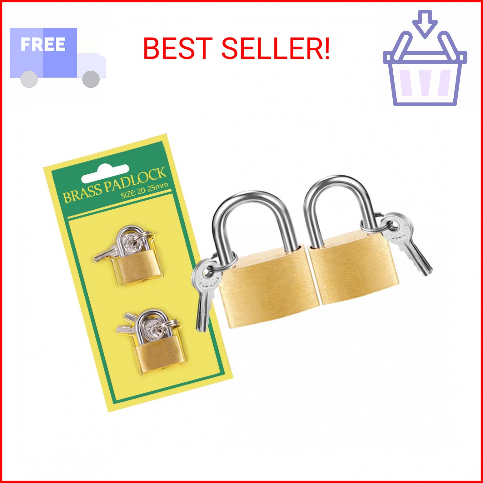2 Pcs Small Solid Brass Locks with Keys, 20mm + 25mm Mini Key Locks, for Luggage
