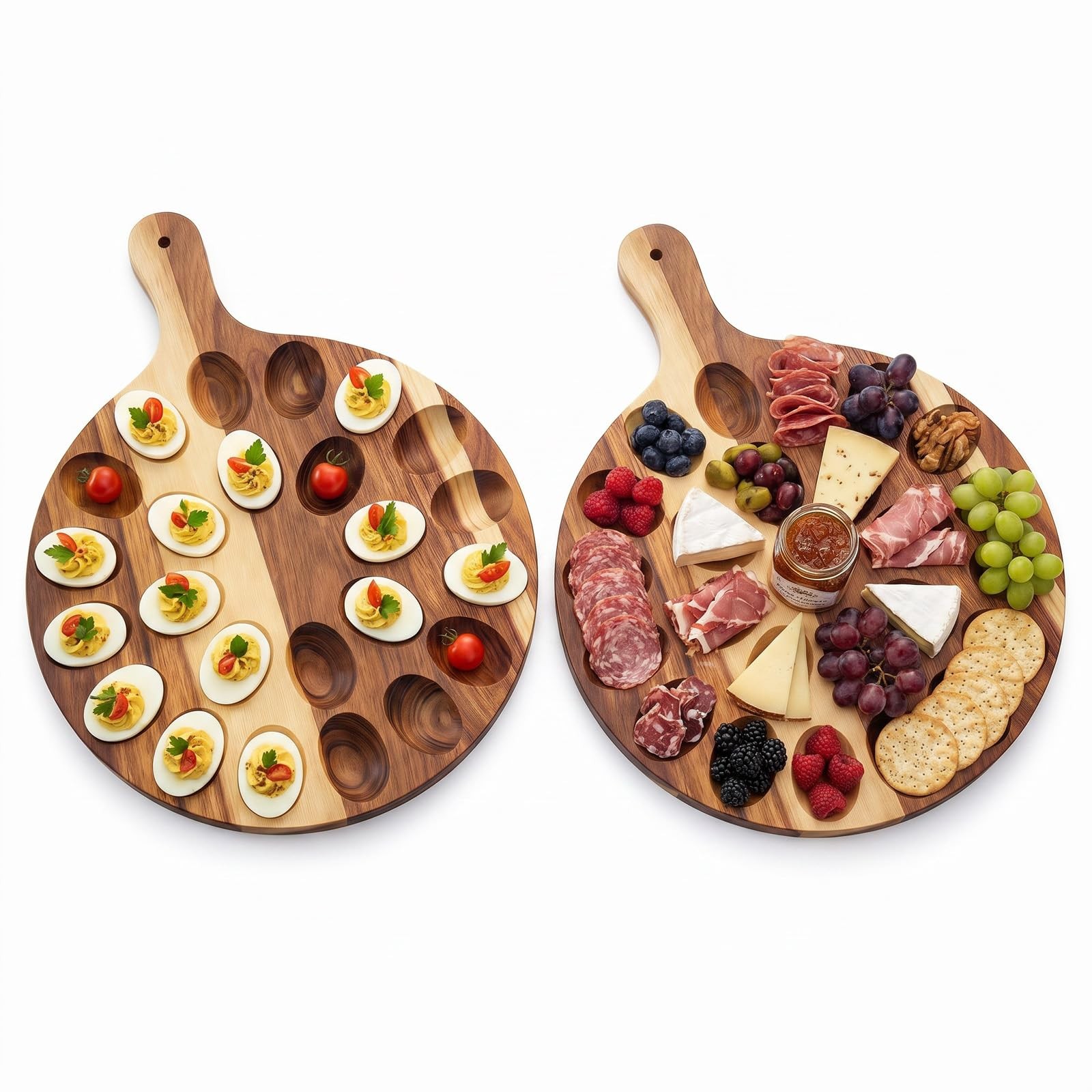 Deviled Egg Platter, 2-Pack Acacia Wood Egg Tray with 24 Holes, 15.7x11.8in