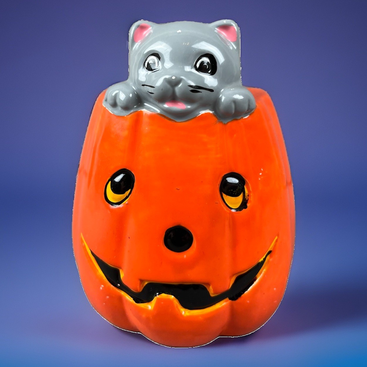 Vintage MSR Imports Halloween Cat Jack-O’-Lantern Ceramic Napkin Holder New