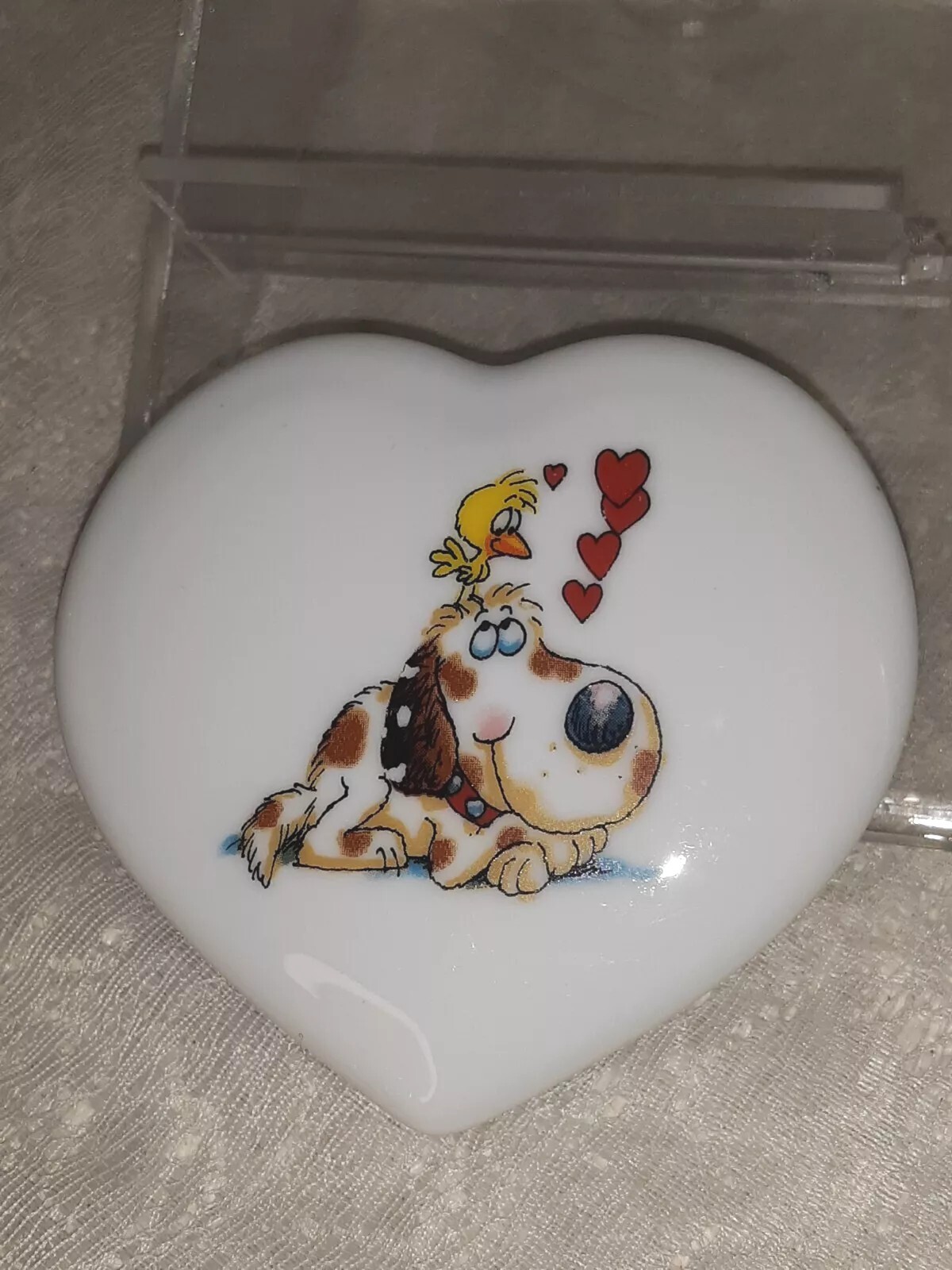 Vagabond Creations Papel Heart Porcelain Trinket Box Love Dog Bird  Valentine