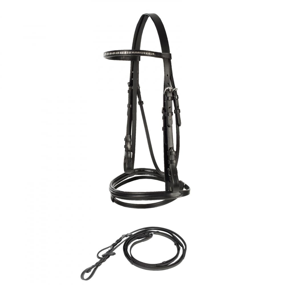 HORZE Weston Padded Leather Snaffle Bridle with Flash Noseband & Web Reins,Black HORZE Weston Padded Leather Snaffle Bridle with Flash Noseband & Web Reins,Black