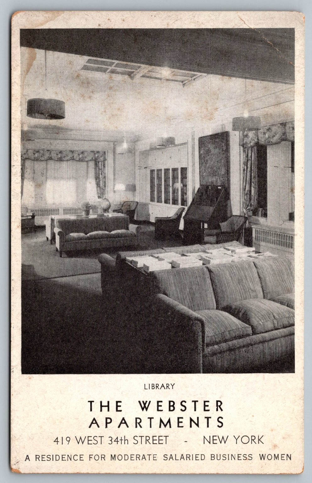 Webster Apartments Library NYC Postcard 419 W 34th St New York City