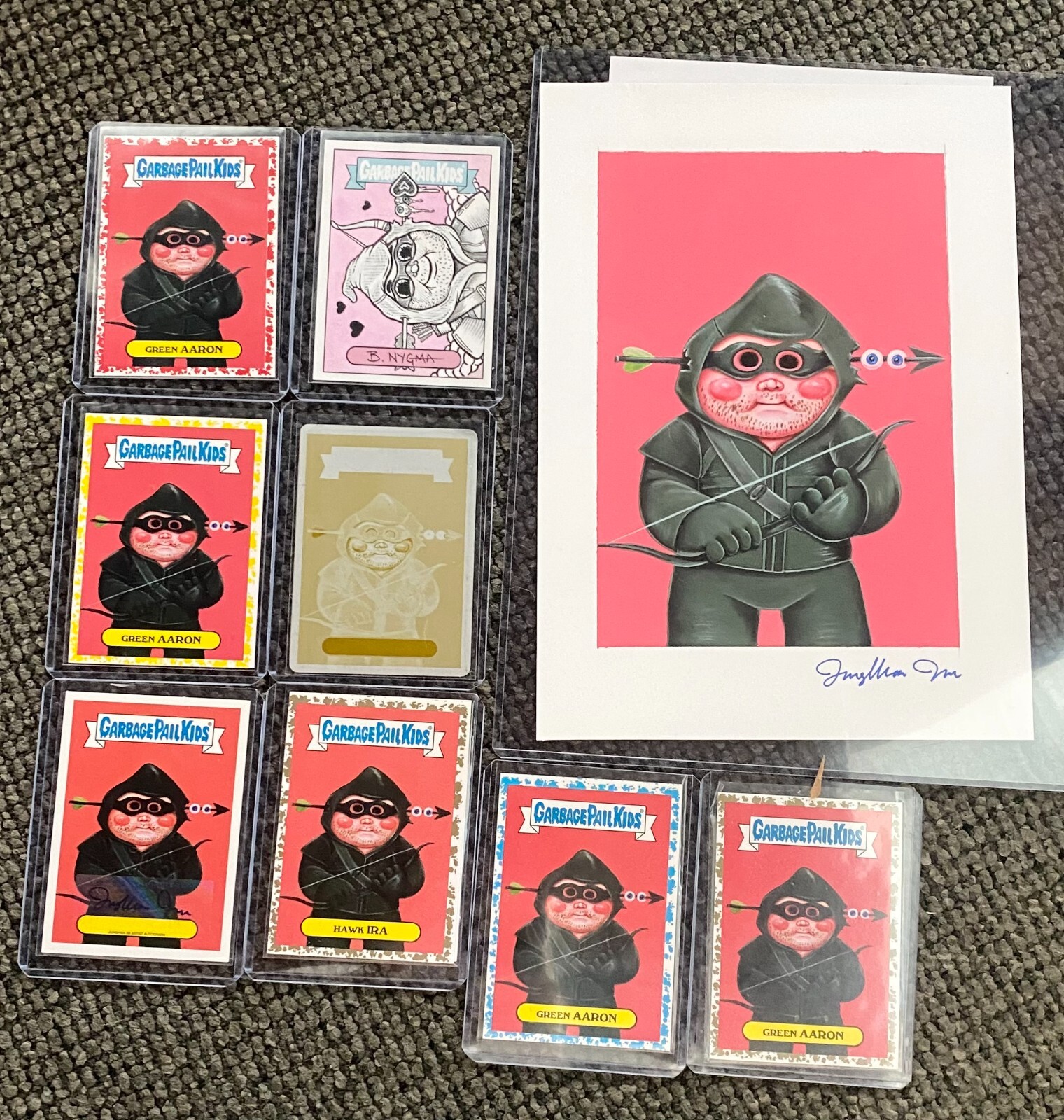 Rare 1/1 GPK Green Arrow/Hawkeye Original Final Card Art w/ Plate, Sketch, Gold