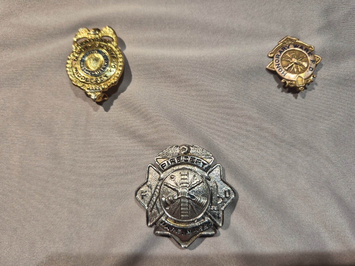 Vintage Police & Fire Dept Pins – Middlesex County & Ware FD Collectible Lot (3)